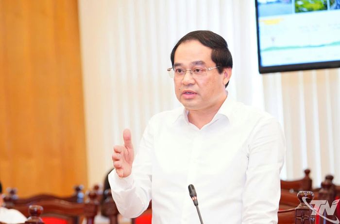 Đồng chí Trịnh Xuân Trường, Ủy viên Trung ương Đảng, Bí thư Tỉnh ủy Thái Nguyên phát biểu tại buổi làm việc.