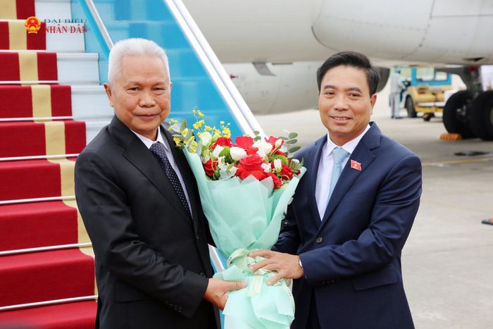 Phó Chủ tịch Quốc hội, Thượng tướng Nguyễn Doãn Anh đón Chủ tịch Quốc hội Thái Lan Sophon Zaram tại sân bay. Ảnh: Đắc Trường