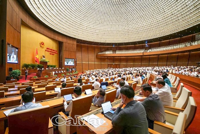 Quang cảnh Quốc hội thảo luận tại hội trường về dự án Luật sửa đổi, bổ sung Điều 6 và Phụ lục IV về danh mục ngành, nghề đầu tư kinh doanh có điều kiện của Luật Đầu tư, chiều 5/8.
