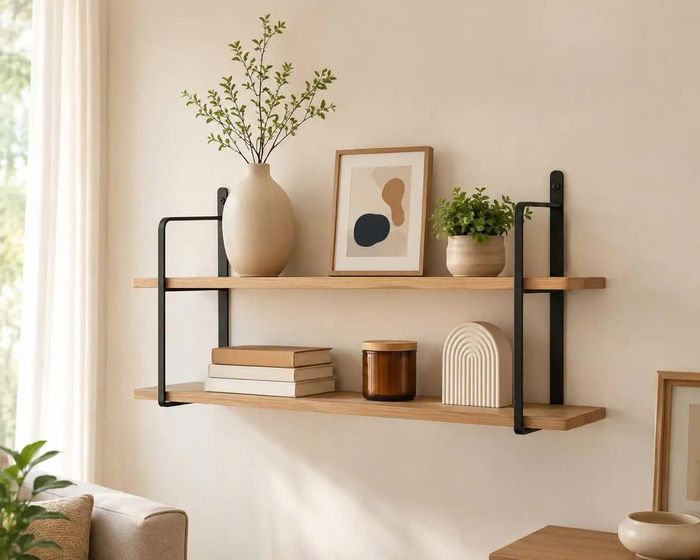 Kệ treo tường vừa đảm bảo công năng vừa tạo điểm nhấn thẩm mỹ cho không gian
