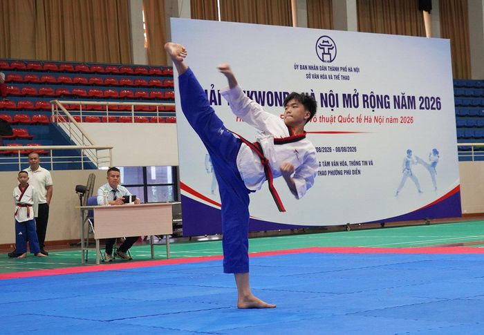 Giải Taekwondo Hà Nội mở rộng 2026 thu hút hơn 350 vận động viên tranh tài. Ảnh: Đình Bảo