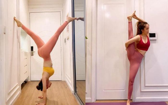 Nhưng Quỳnh Nga vẫn có thể tập yoga khắp nơi trong căn nhà, vì không gian màu trắng nhìn rất rộng rãi, thoáng mát và tối giản thích hợp cho việc luyện tập.
