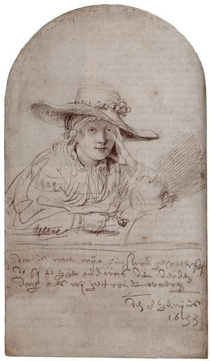 Bức phác họa nổi tiếng Saskia đội mũ rơm của danh họa Rembrandt van Rijn, được vẽ vào năm 1633. Ảnh: wikiart.