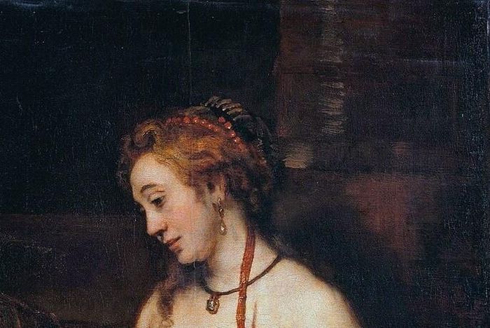 Trích đoạn bức tranh Bathsheba cùng với lá thư của Vua David được thực hiện vào năm 1654 bởi danh họa vĩ đại người Hà Lan Rembrandt. Ảnh: wikimedia.