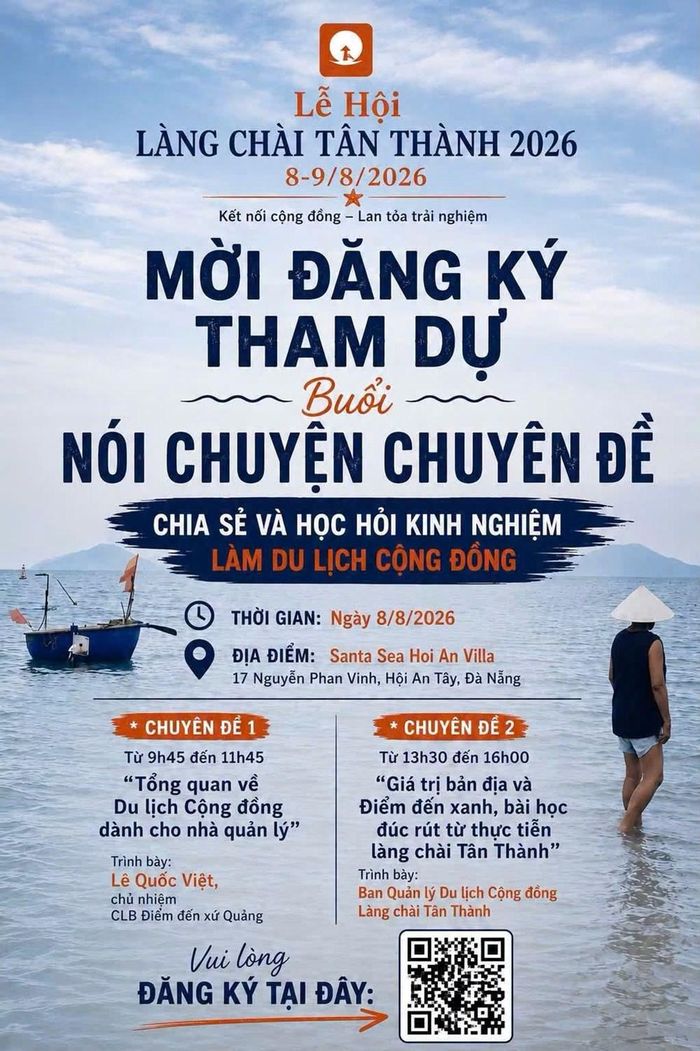BQL DLCĐ làng chài Tân Thành mời đăng ký tham dự nói chuyện chuyên đề chia sẻ kinh nghiệm làm du lịch cộng đồng