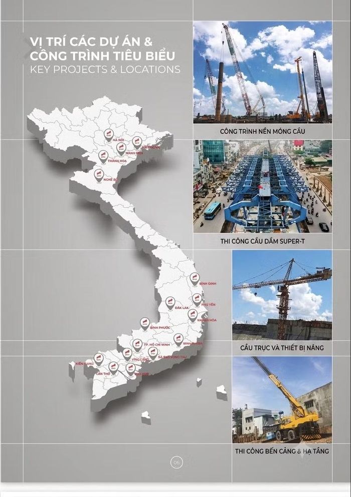 Bản đồ dự án &amp; Năng lực thiết bị, thi công của Bắc Trung Nam. (Ảnh: Công ty cổ phần xây dựng Bắc Trung Nam cung cấp)