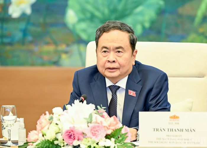 Chủ tịch Quốc hội Trần Thanh Mẫn phát biểu tại cuộc tiếp Đại sứ Malaysia tại Việt Nam Tan Yang Thai. (Ảnh: DUY LINH)