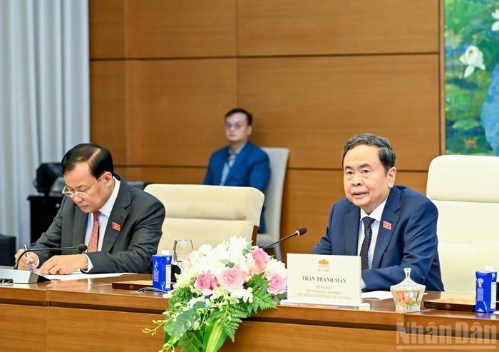 Chủ tịch Quốc hội Trần Thanh Mẫn phát biểu tại cuộc tiếp Đại sứ Hoa Kỳ tại Việt Nam Jennifer Wicks. (Ảnh: DUY LINH)