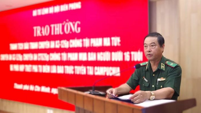 Thiếu tướng Trần Ngọc Hữu, Phó Tư lệnh Bộ đội Biên phòng phát biểu tại hội nghị. (Ảnh: LÊ KHOA)