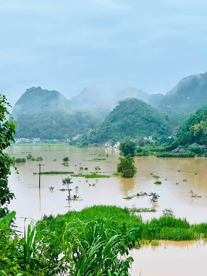Ngập lụt sau mưa ở khu Tông Cọ sáng 6-8. Ảnh: CHỈNH KHOA