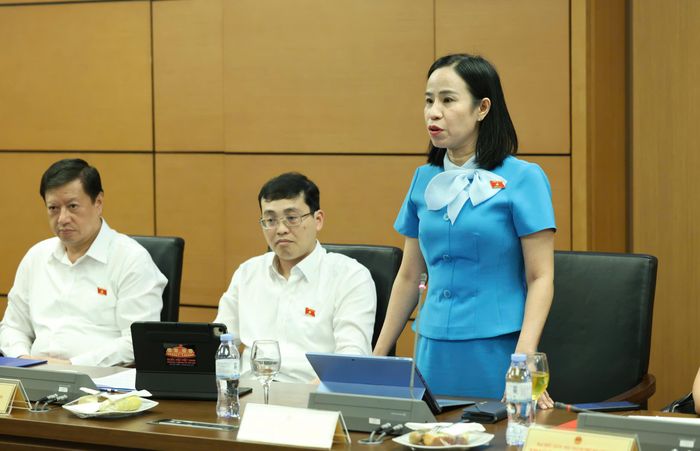  ĐB Võ Ngọc Thanh Trúc, Phó Trưởng đoàn chuyên trách Đoàn ĐB Quốc hội TPHCM phát biểu tại phiên thảo luận tổ. Ảnh: QUANG PHÚC 
