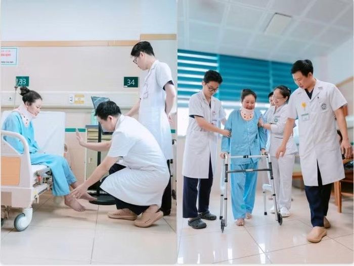 Bệnh nhân tập đi sau 8 tháng liệt - Ảnh BVCC