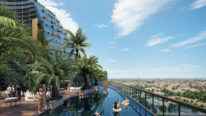 Bể bơi rooftop trên mái mở ra tầm view panorama khoáng đạt