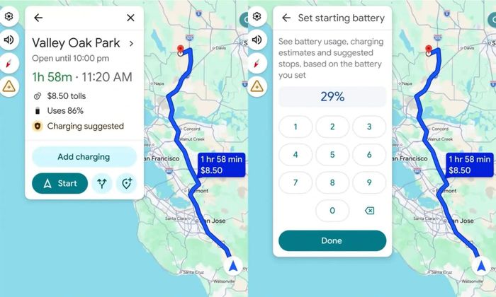 Google Maps giúp tính toán mức tiêu hao pin dự kiến (Ảnh: Google)