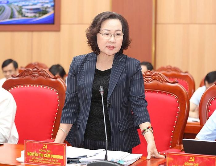 Phó Chủ tịch HĐND tỉnh Nguyễn Thị Cẩm Phương phát biểu thảo luận.