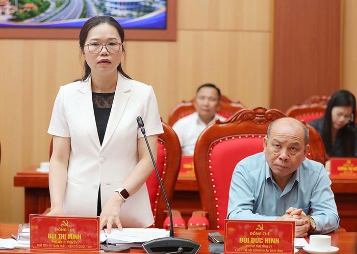 Phó Bí thư Tỉnh ủy Bùi Thị Minh phát biểu tại Hội nghị.