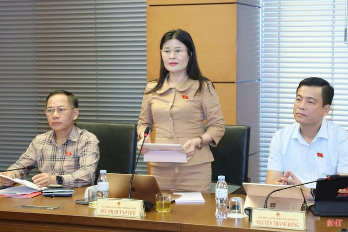 Đại biểu Bùi Thị Quỳnh Thơ - Phó Chủ nhiệm Ủy ban Công tác đại biểu của Quốc hội (Đoàn ĐBQH tỉnh Hà Tĩnh) tham gia góp ý tại phiên thảo luận.