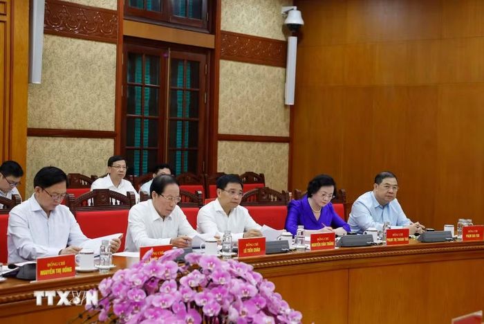 Các đại biểu tham dự cuộc làm việc. (Ảnh: Thống Nhất/TTXVN)