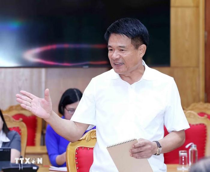 Đồng chí Nguyễn Huy Tiến, Ủy viên Trung ương Đảng, Bí thư Đảng ủy, Viện trưởng Viện Kiểm sát Nhân dân tối cao phát biểu tại hội nghị. (Ảnh: Phương Hoa/TTXVN)