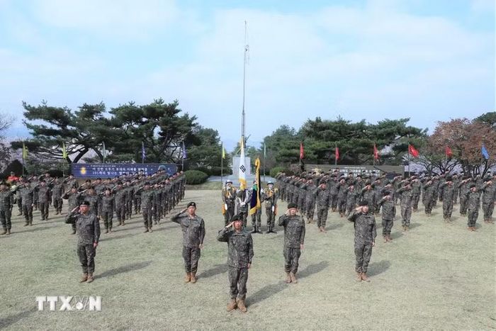 Binh sỹ Hàn Quốc tại căn cứ ở Yangju. (Ảnh: Yonhap/TTXVN)