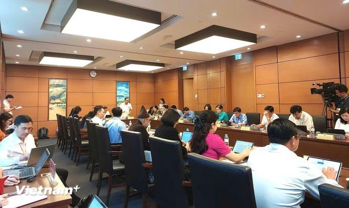 Các đại biểu thảo luận về đề án thành lập hai thành phố mới. (Ảnh: PV/Vietnam+)