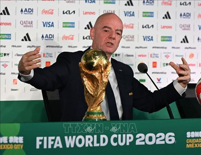 Chủ tịch FIFA Gianni Infantino trong cuộc họp báo trước lễ khai mạc World Cup 2026 tại Mexico. Ảnh: THX/TTXVN