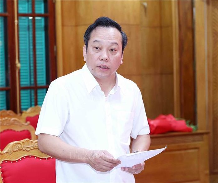 Đồng chí Đỗ Việt Hà, Phó Bí thư Đảng ủy trình bày báo cáo tình hình thực hiện chuyển đổi số trong Đảng bộ. Ảnh: Phương Hoa/TTXVN