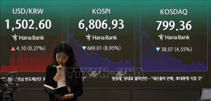 Bảng chỉ số chứng khoán tại Seoul, Hàn Quốc, ngày 13/7/2026. Ảnh minh họa: Yonhap/TTXVN phát