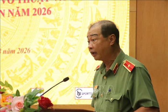 Thiếu tướng Lê Hồng Hiệp, Phó Cục trưởng Cục Công tác chính trị, Bộ Công an phát biểu tại Lễ bế mạc.