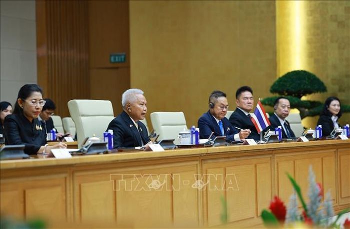 Chủ tịch Quốc hội kiêm Chủ tịch Hạ viện Thái Lan Sophon Zaram phát biểu tại cuộc hội kiến Thủ tướng Lê Minh Hưng. Ảnh: Dương Giang/TTXVN