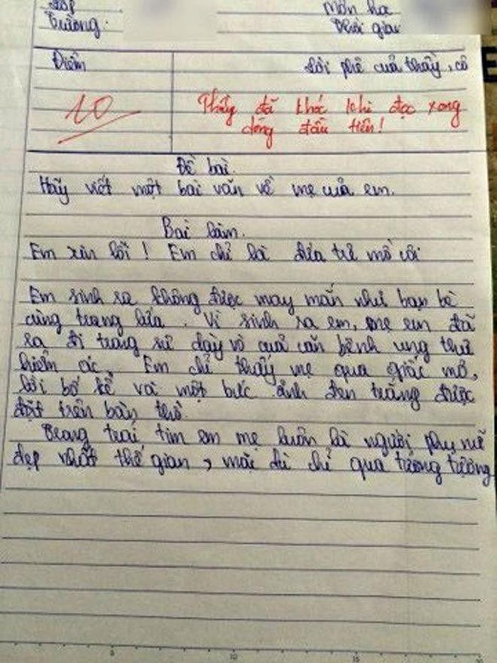 Bài văn 10 điểm của em học trò lớp 5.