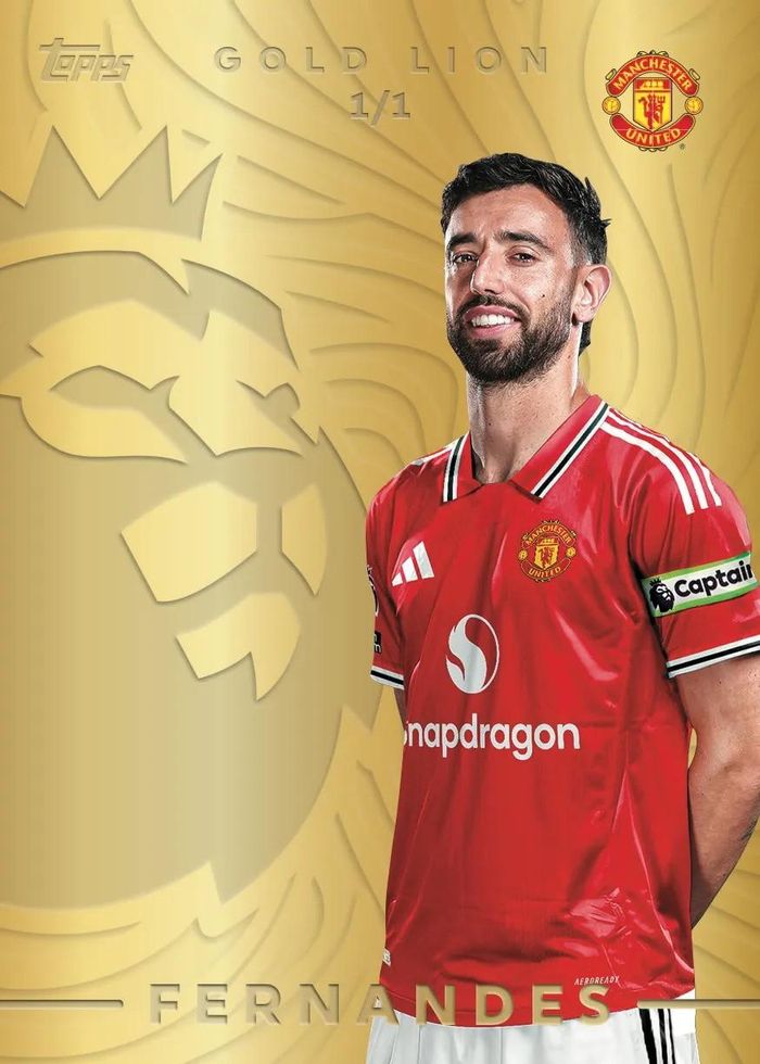 Thẻ True Gold Lion của Bruno Fernandes từ bộ sưu tập Topps Flagship Premier League 2026/27. Ảnh: Topps