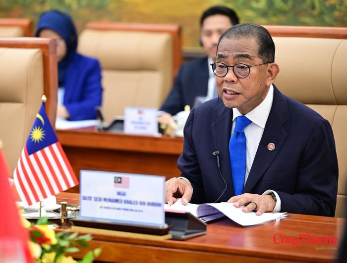 Bộ trưởng Quốc phòng Malaysia Dato' Seri Mohamed Khaled bin Nordin phát biểu tại hội đàm.