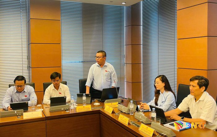 Đại biểu Trần Mạnh Huy phát biểu thảo luận tại tổ. Ảnh: HỒNG CHÂU