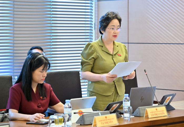Đại biểu Lò Thị Luyến, Phó Trưởng Đoàn ĐBQH tỉnh phát biểu tại phiên thảo luận.