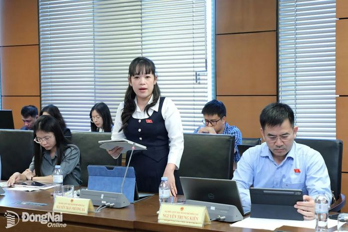 Đại biểu Nguyễn Trần Phương Hà, Đoàn Đại biểu Quốc hội thành phố Đồng Nai phát biểu thảo luận tại tổ. Ảnh: CTV