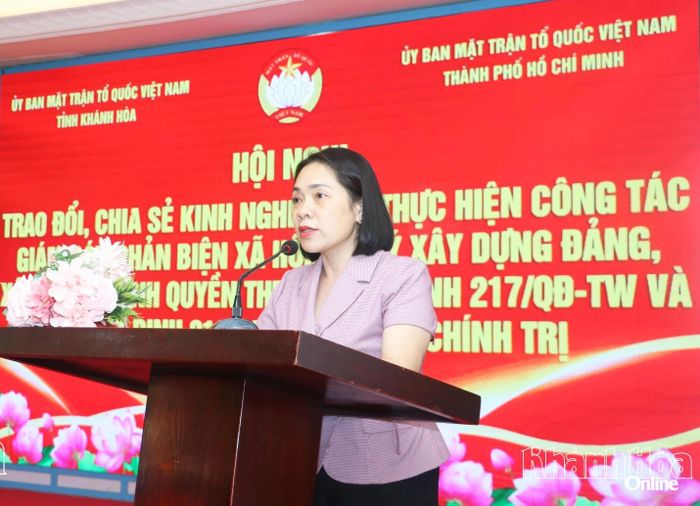 Đồng chí Trần Thu Mai phát biểu tại hội nghị.