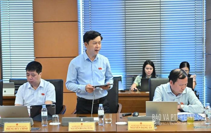 Đại biểu Nguyễn Hoàng Tùng, Đoàn ĐBQH tỉnh phát biểu thảo luận ở tổ