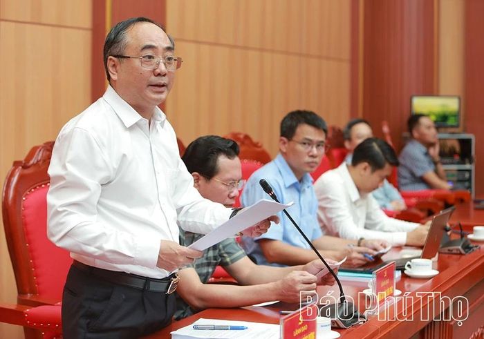 Lãnh đạo Trường Đại học Hùng Vương báo cáo đề án sáp nhập tại hội nghị.