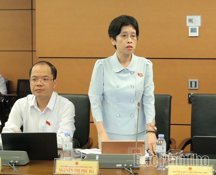 Đại biểu Quốc hội tỉnh Phú Thọ Nguyễn Thị Phú Hà thảo luận ở tổ.