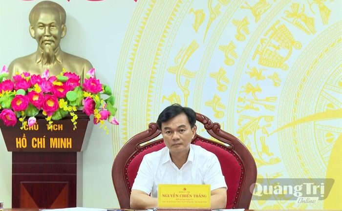 Đồng chí Nguyễn Chiến Thắng, Phó Bí thư Tỉnh ủy, Chủ tịch Ủy ban MTTQ Việt Nam tỉnh tham dự hội nghị tại điểm cầu tỉnh Quảng Trị - Ảnh: N.L