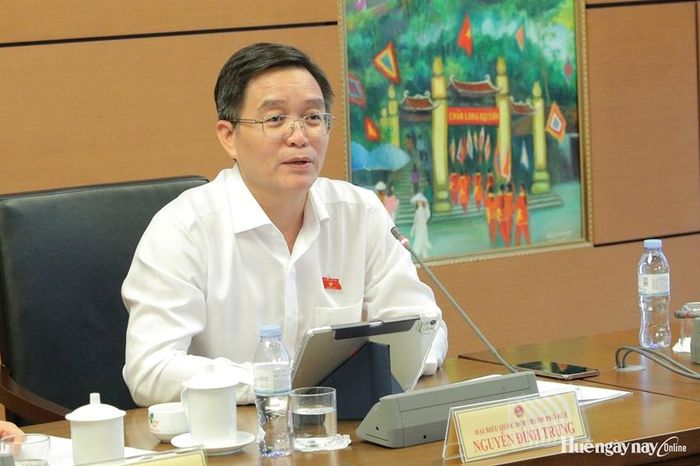 Đại biểu Nguyễn Đình Trung, UVTW Đảng, Bí thư Thành ủy, Trưởng đoàn ĐBQH TP. Huế tham gia thảo luận. Ảnh: Đoàn ĐBQH thành phố cung cấp