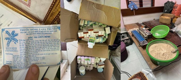 Số tang vật được sử dụng để pha trộn, đóng gói sản phẩm thuốc ''Đông y gia truyền”.