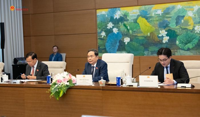 Chủ tịch Quốc hội Trần Thanh Mẫn phát biểu tại cuộc tiếp