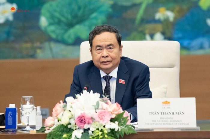 Chủ tịch Quốc hội Trần Thanh Mẫn phát biểu tại cuộc tiếp