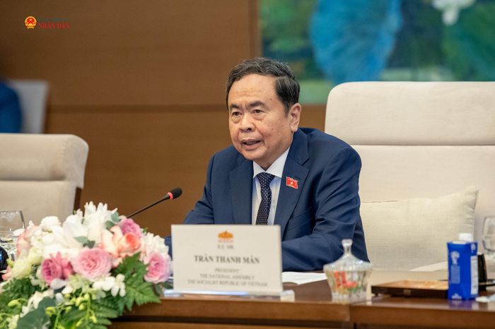 Chủ tịch Quốc hội Trần Thanh Mẫn phát biểu tại cuộc tiếp