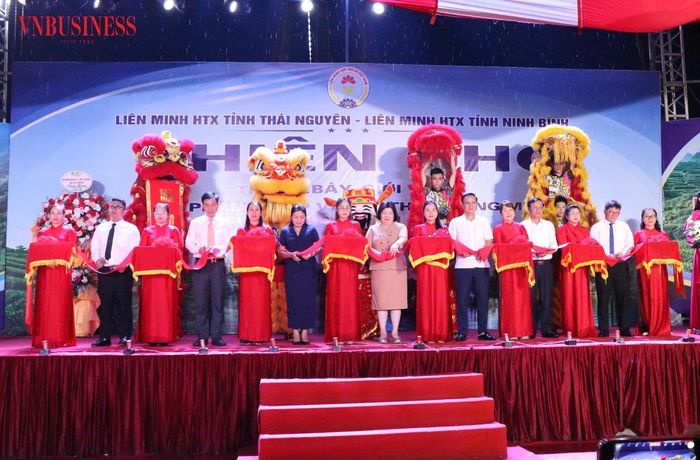 Chủ tịch Liên minh HTX Việt Nam Cao Xuân Thu Vân tham dự Lễ cắt băng khai mạc phiên chợ.