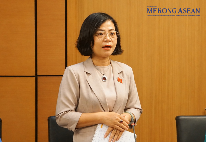 Đại biểu Nguyễn Thanh Cầm phát biểu tại phiên thảo luận tổ sáng ngày 6/8. Ảnh: Đinh Nhung/Mekong ASEAN