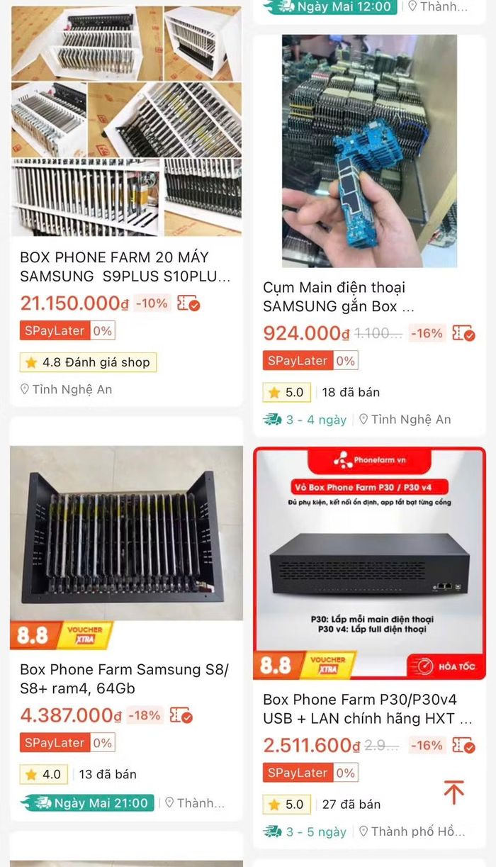 Box phonefarm bán tràn lan trên sàn thương mại điện tử.