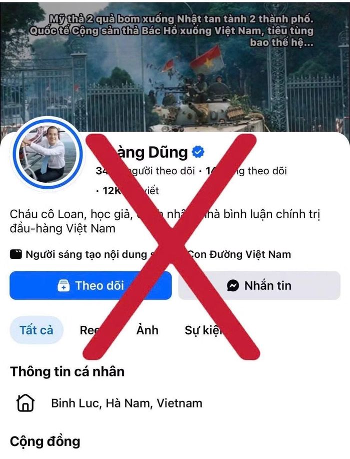 Trang Facebook hay đăng tải những nôi dung phản động, tiêu cực.